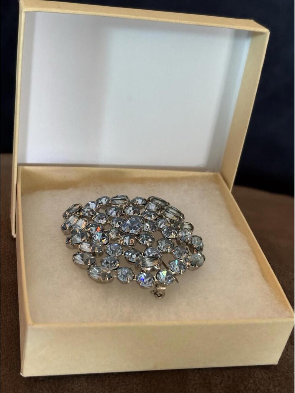 Beautiful Unique Vintage Layered Aqua Blue Rhinestone Brooch